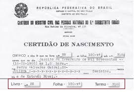 Modelo de Certidão de Nascimento - Antiga